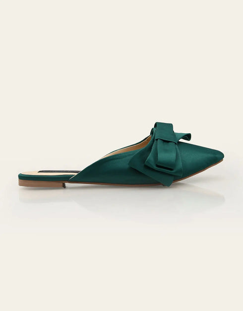Downtown Diva Green Satin Mule with Bow – Essence by Rubina